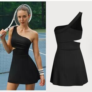 BERLOOK One Shoulder Cut Out Sports Dress with Shorts Black Size S